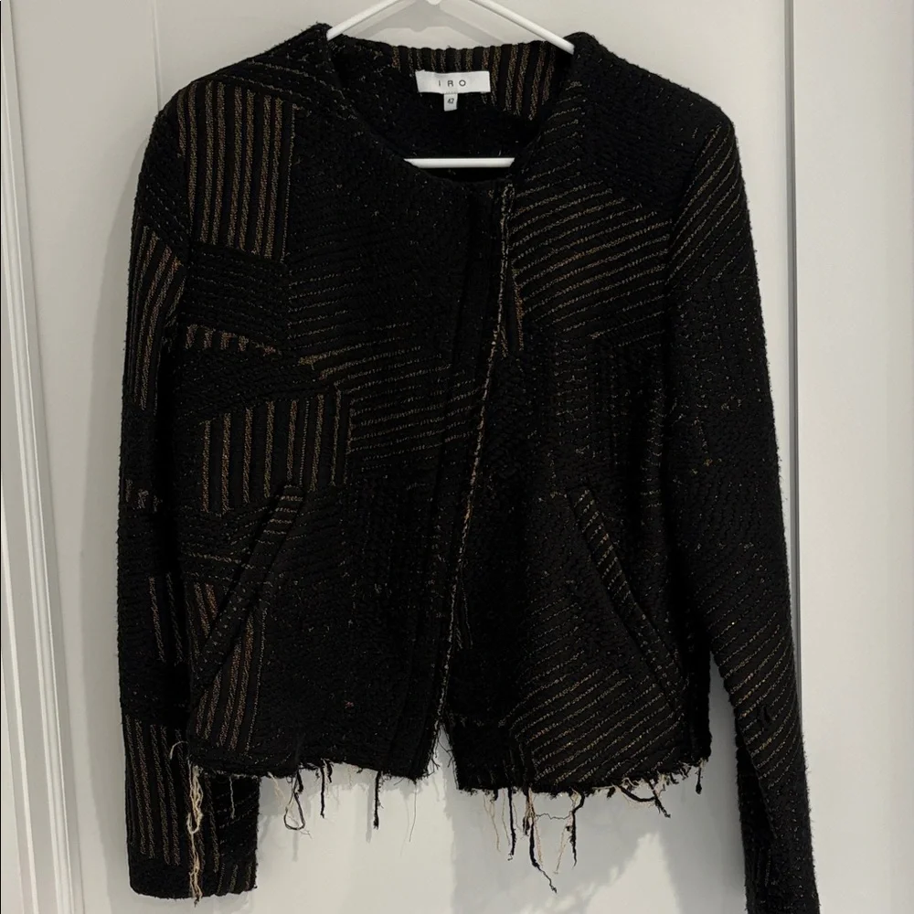 IRO Black Tweed Moto Jacket with Bronze Threading